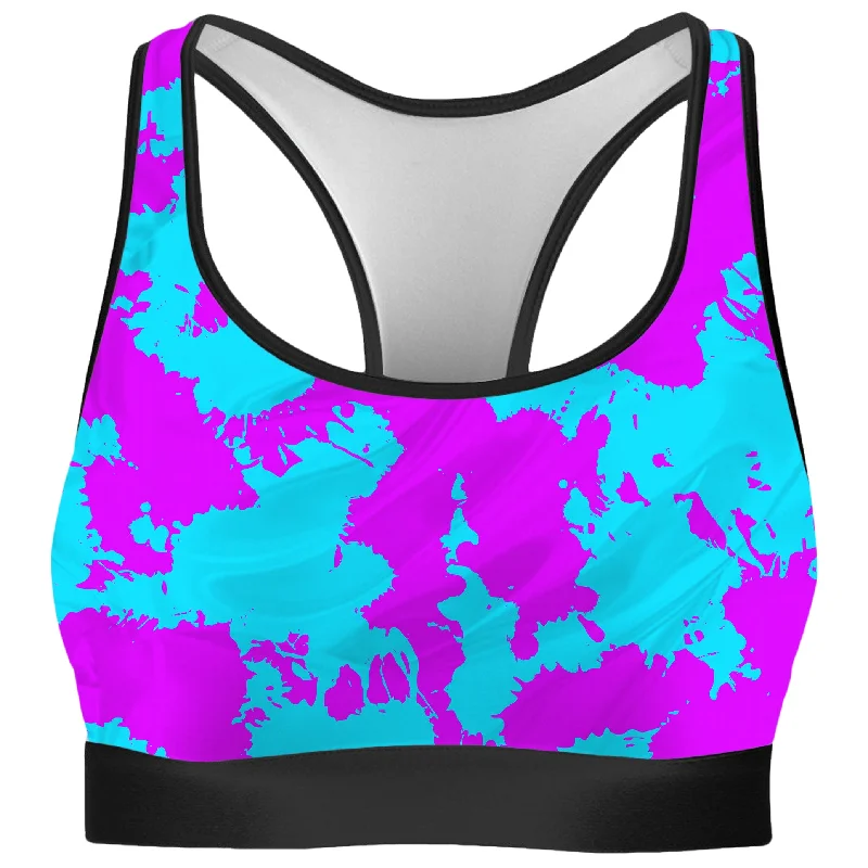 Blue and Purple Paint Splatter Rave Bra Cotton Comfort Bra