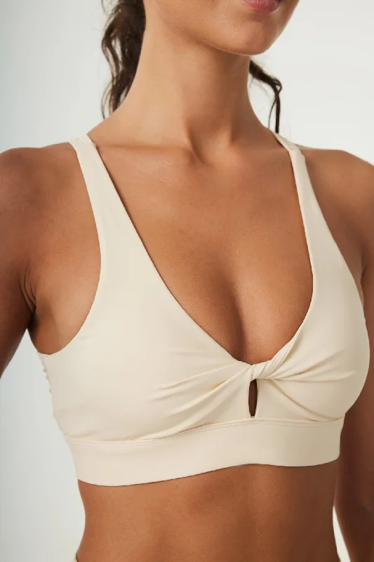 ButterySoft Front Twist Mesh Back Beige Sports Bra Breathable Wireless Bra