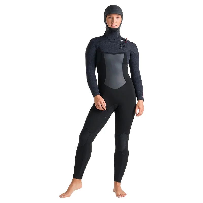 C-Skins Women's Rewired 6/5mm Hooded Chest Zip Wetsuit - Black/Black/Shade Hoodie with Rolled Sleeves Casual Relaxed