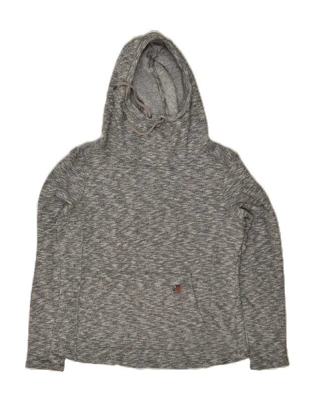 CARHARTT Womens Hoodie Jumper UK 10 Small Grey Flecked Cotton Hoodie with Stripes Bold Sporty