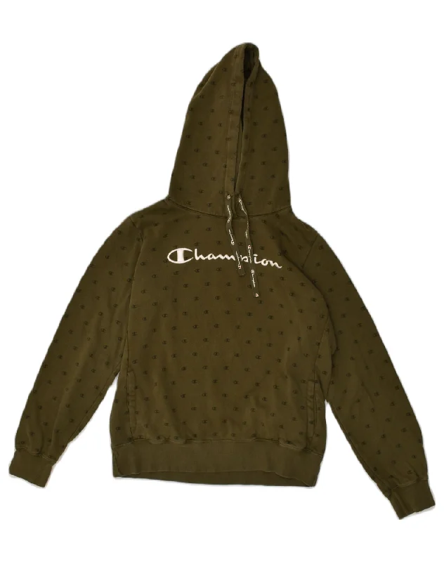 CHAMPION Womens Graphic Hoodie Jumper UK 18 XL Khaki Cotton Graphic Hoodie Design Print