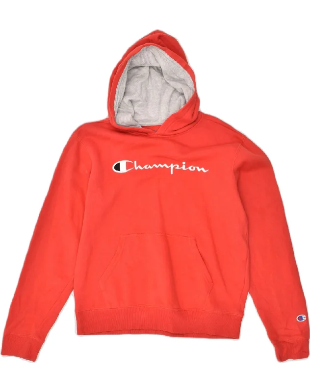 CHAMPION Womens Graphic Hoodie Jumper UK 18 XL Red Cotton Hoodie with Lace Feminine Delicate