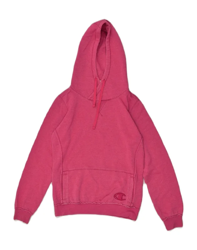 CHAMPION Womens Heritage Fit Hoodie Jumper UK 14 Medium Pink Cotton Hoodie with Mesh Breathable Sporty