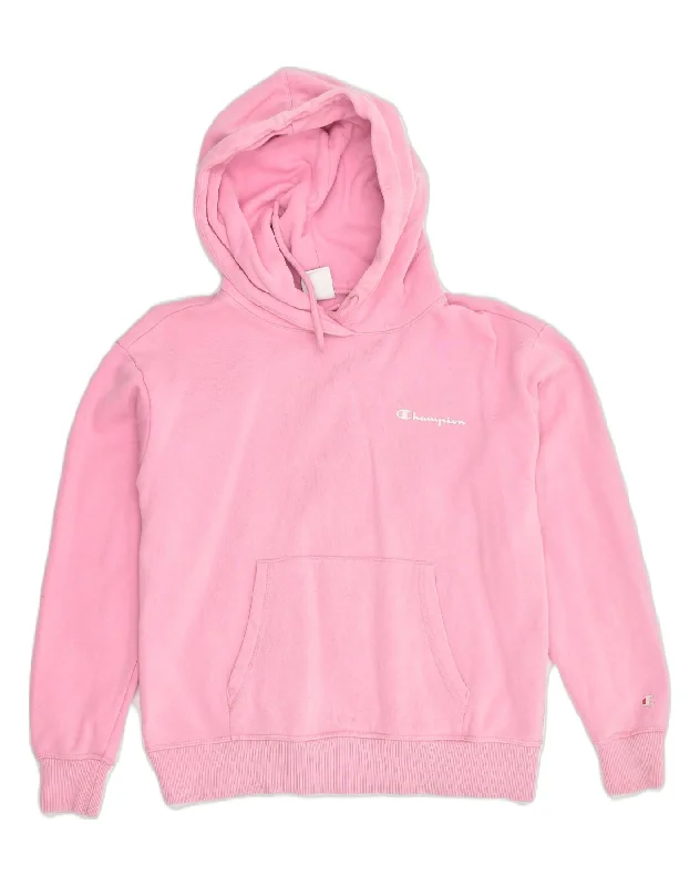 CHAMPION Womens Hoodie Jumper UK 6 XS Pink Cotton Hoodie with Frayed Bohemian Relaxed