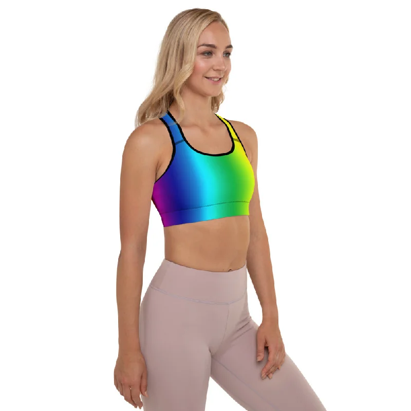 Rainbow Ombre Sports Bra, Colorful Premium Women's Padded Bra- Made in USA/EU Lacy Underwire Bra