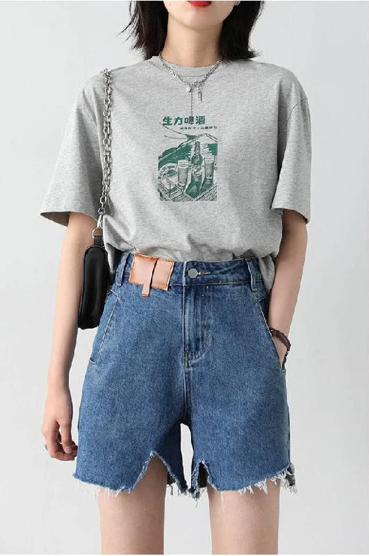 Distressed Jean Shorts Cozy Relaxed Fit Jeans