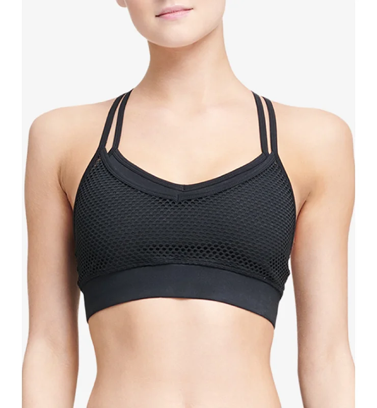 DKNY Sport Mesh Overlay Medium Impact Sports Bra Elegant Satin Bralette