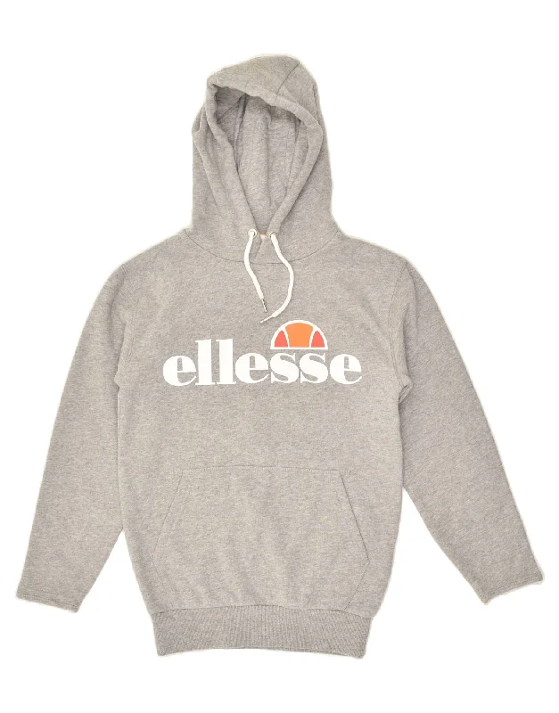 ELLESSE Womens Graphic Hoodie Jumper UK 6 XS Grey Cotton Hoodie with Toggle Buttons Decorative Unique