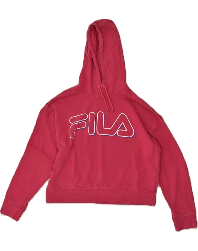 FILA Womens Graphic Hoodie Jumper UK 10 Small Red Cotton Hoodie with Zipper Versatile Modern