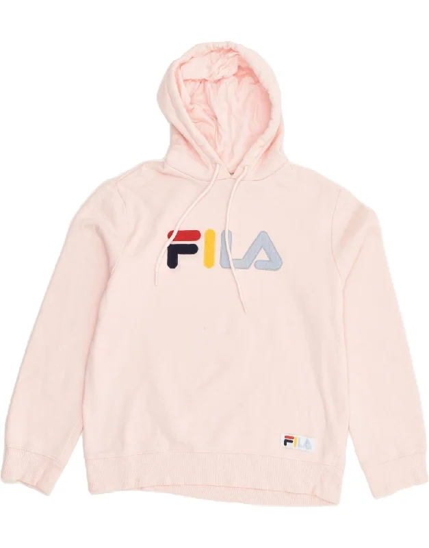 FILA Womens Graphic Hoodie Jumper UK 12 Medium Pink Cotton Hoodie with Ribbed Cuffs Snug Fit Comfort