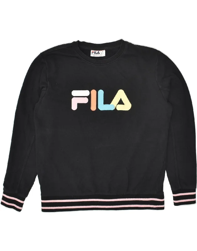 FILA Womens Graphic Sweatshirt Jumper UK 18 XL Black Cotton Hoodie with Slim Fit Tailored Modern