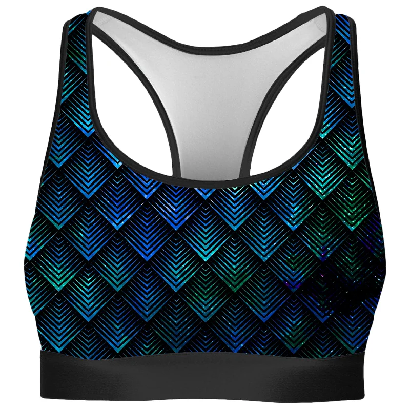 Galactic Dragon Scale Teal Rave Bra Chic Lace Bra