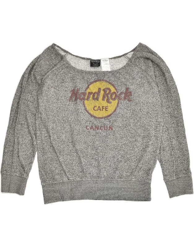 HARD ROCK CAFE Womens Cancun Graphic Sweatshirt Jumper UK 16 Large Grey Hoodie with Set-In Sleeves Structured Classic