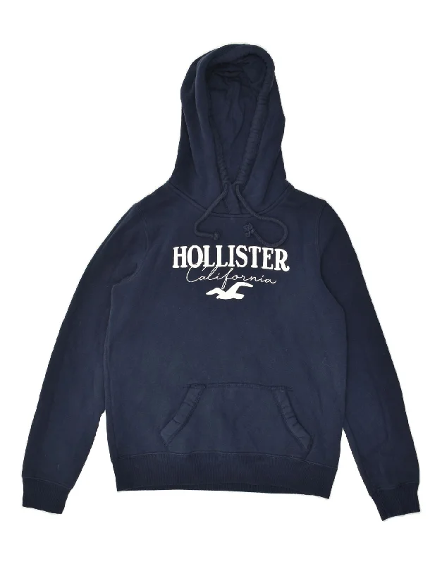 HOLLISTER Womens California Graphic Hoodie Jumper UK 6 XS Navy Blue Cotton Hoodie with Slit Hem Functional Movement