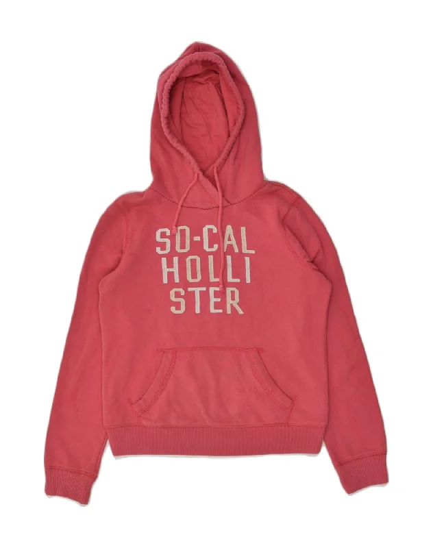 HOLLISTER Womens Graphic Hoodie Jumper UK 8 Small Pink Cotton Hoodie with Back Slit Movement Comfort