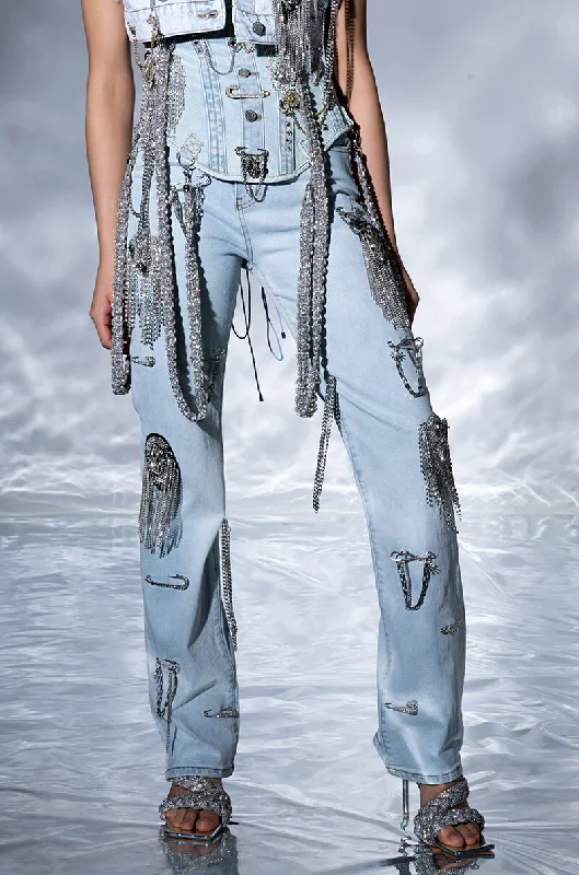 HOUDINI EMBELLISHED WIDE LEG JEAN Comfortable Full-Length Denim Jeans