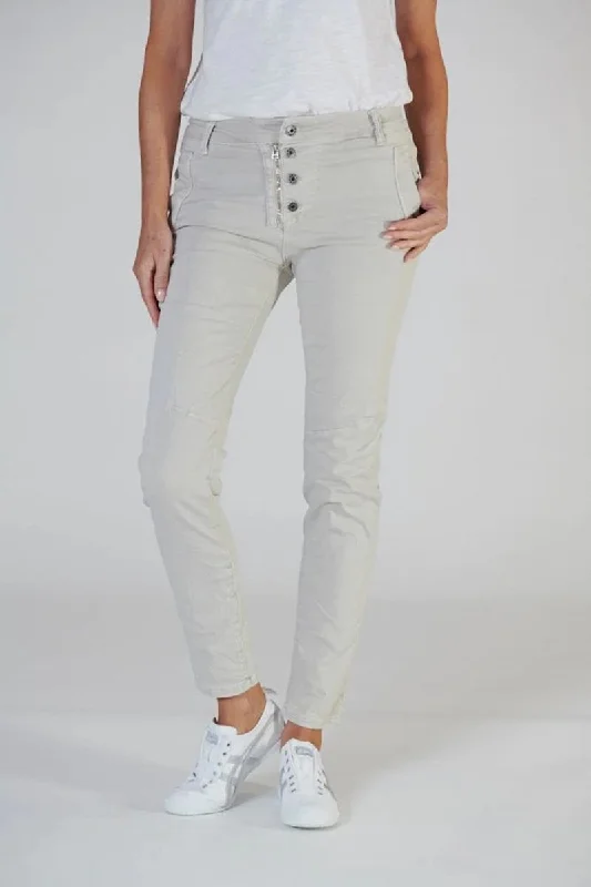 Italian Star - Button Jean Classic - Beige Comfortable Ankle Jeans