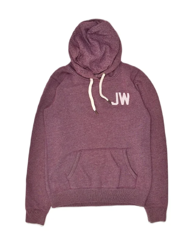 JACK WILLS Womens Graphic Hoodie Jumper UK 10 Small Purple Cotton Hoodie with Hem Frayed Vintage Worn