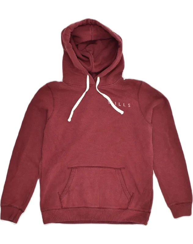 JACK WILLS Womens Graphic Hoodie Jumper UK 12 Medium Maroon Cotton Hoodie with Button Placket Classic Preppy