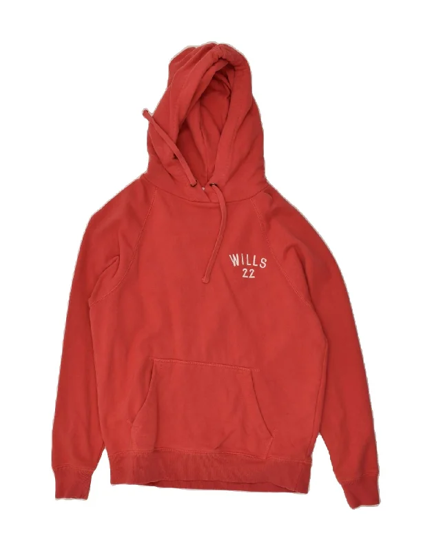 JACK WILLS Womens Hoodie Jumper UK 10 Small Red Cotton Hoodie with Metallic Shiny Futuristic