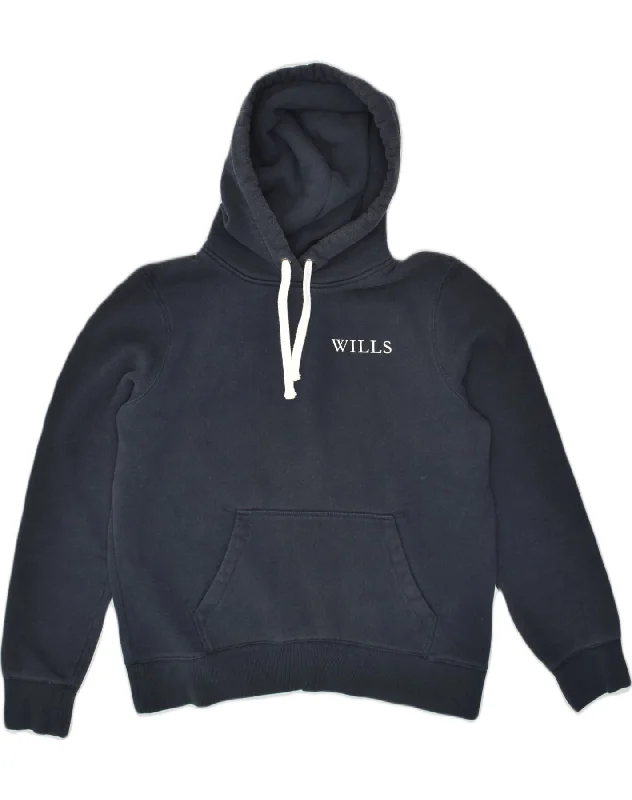 JACK WILLS Womens Hoodie Jumper UK 14 Large  Navy Blue Cotton Hoodie with Hood Adjustable Protection