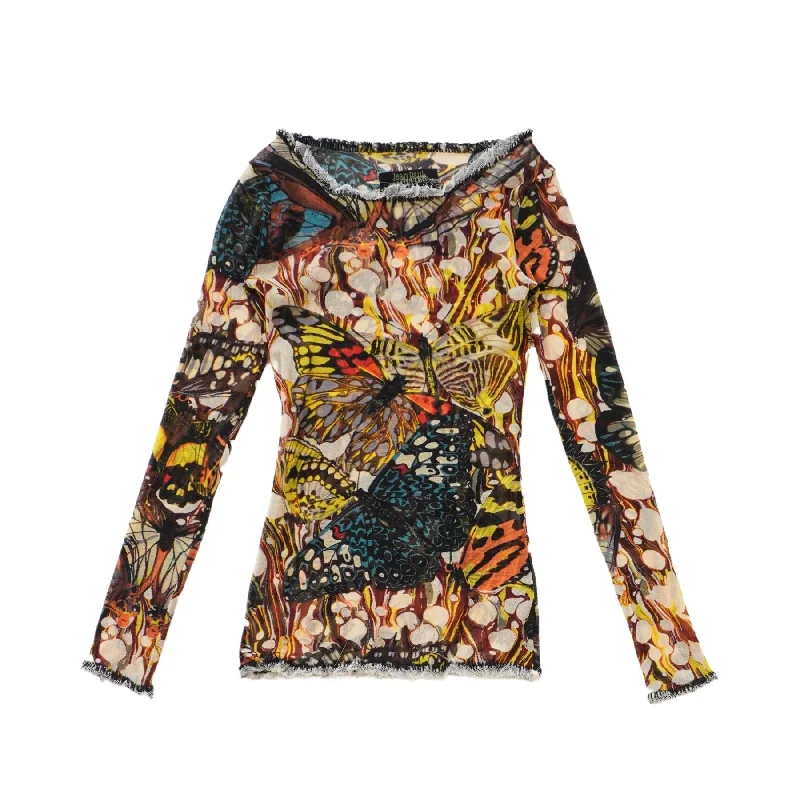 Jean Paul Gaultier Mesh Top - Women's XS Fashionable Frayed Hem Denim
