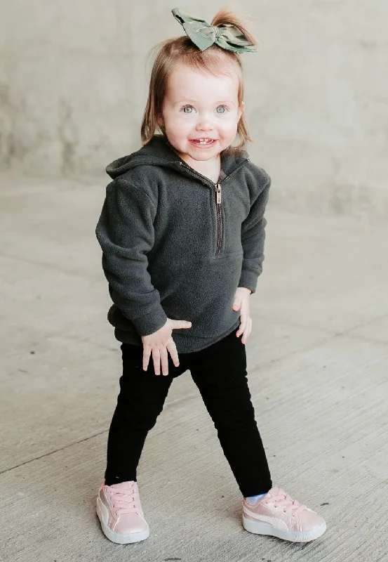 Kids Ampersand Half Zip Hoodie {Cozy Cutie Licorice} Hoodie with Elastic Waist Stretchable Comfortable