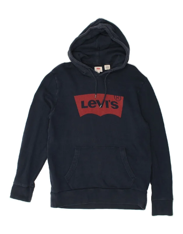 LEVI'S Womens Graphic Hoodie Jumper UK 14 Medium Navy Blue Hoodie with Oversized Fit Loose Comfortable