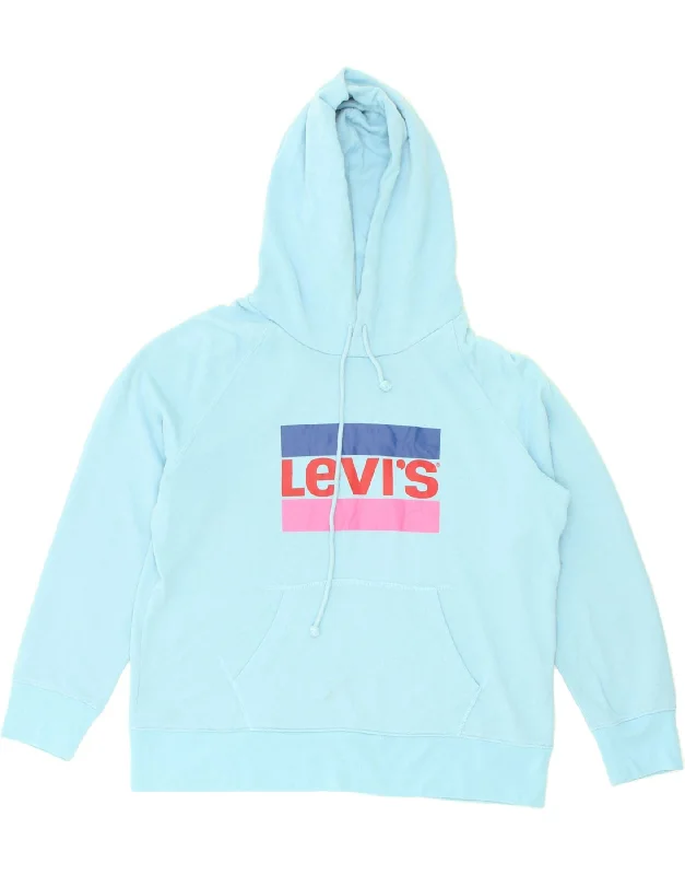 LEVI'S Womens Oversized Graphic Hoodie Jumper UK 14 Medium Blue Cotton Hoodie with Rolled Sleeves Casual Relaxed