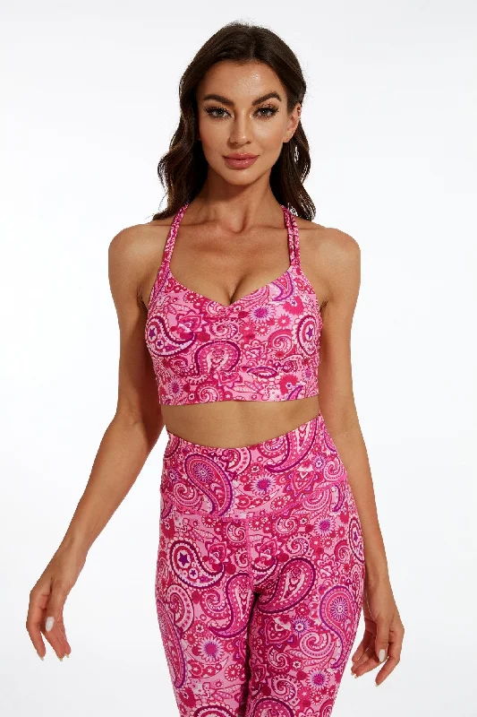 Magenta Paisleys Weave Back Sports Bra Full Coverage Bralette