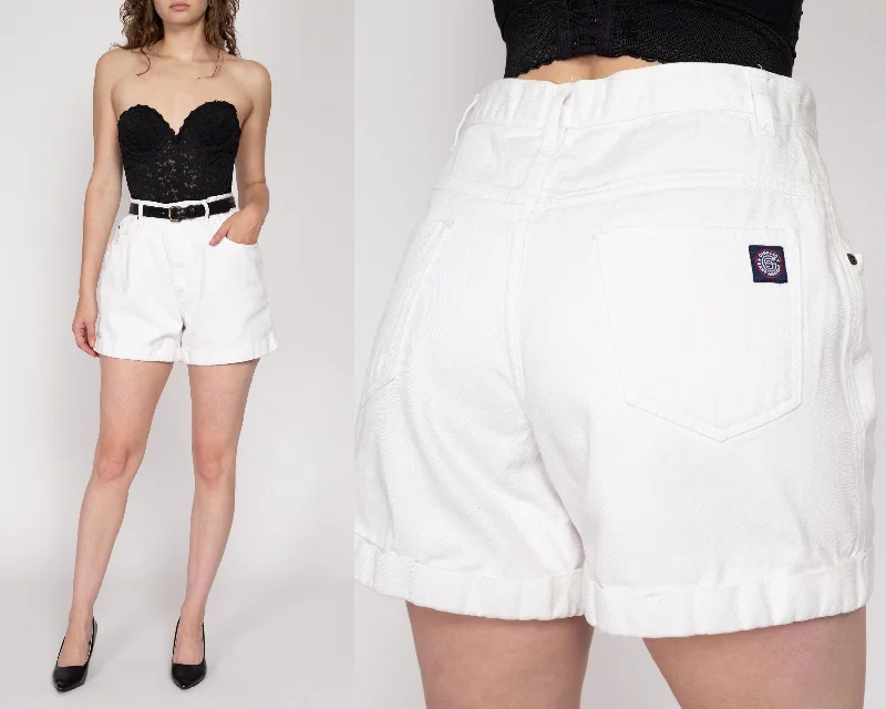 Med-Lrg 80s White Cuffed Jean Shorts 30.5" Fashionable Raw Edge Jeans
