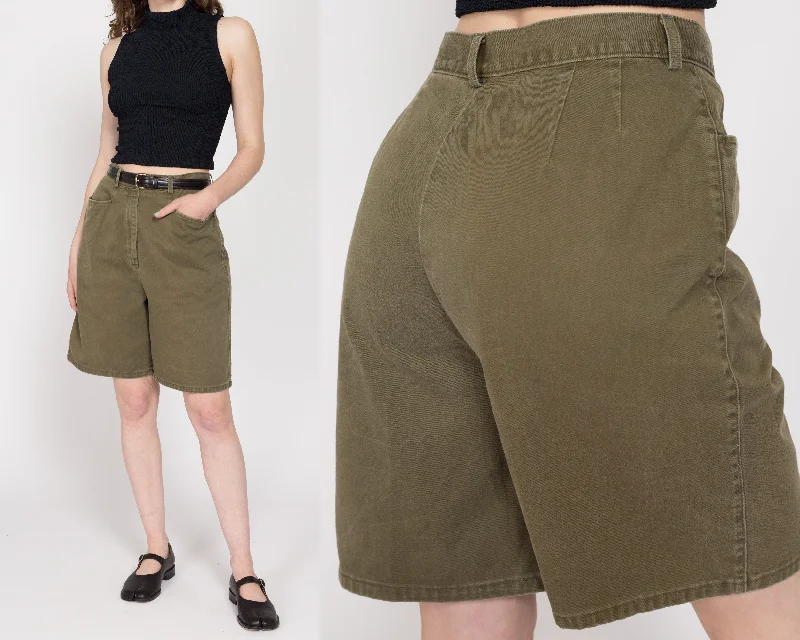 Medium 90s Olive Green Jean Shorts 29.5" Cozy Stretch High-Waist Jeans
