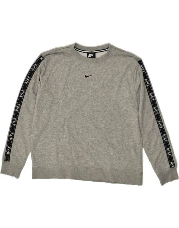 NIKE Womens Graphic Sweatshirt Jumper UK 14 Medium Grey Cotton Hoodie with Hem Drawcord Adjustable Customizable