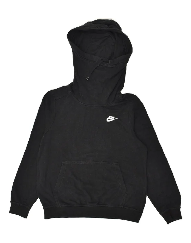 NIKE Womens Hoodie Jumper UK 10 Small Black Cotton Hoodie with Elastic Waist Stretchable Comfortable