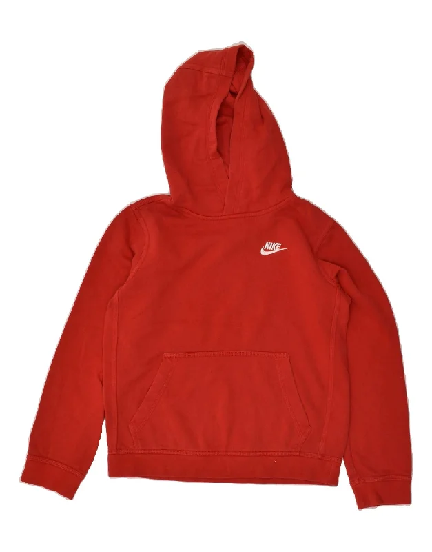 NIKE Womens Hoodie Jumper UK 14 Large Red Cotton Hoodie with Typography Text Message