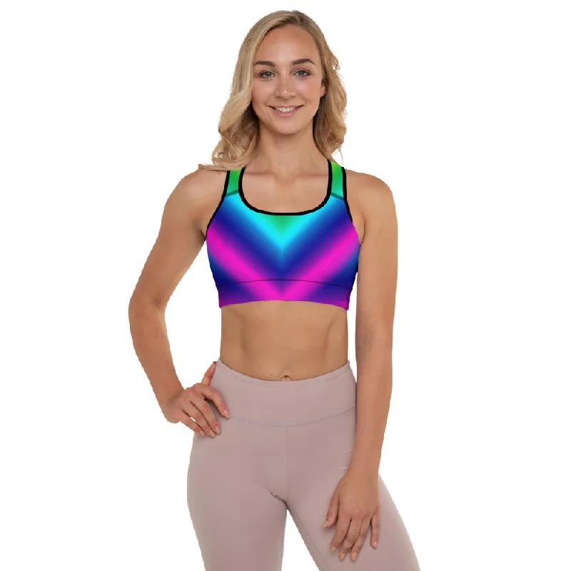 Chevron Rainbow Sports Bra, Ombre Women's Padded Workout Premium Bra-Made in USA/EU Supportive Sports Bra