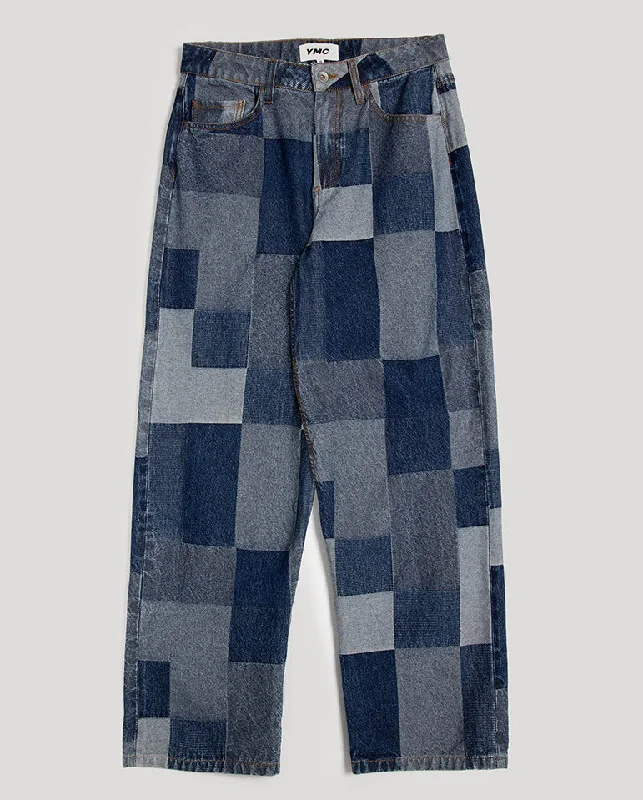 Patchwork Silver Jean INDIGO Fashionable Button-Front Jeans