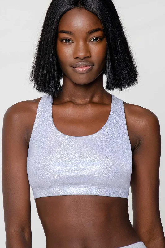 CLEARANCE! 65% off with code: VIP65 - Holographic White Stella Seamless Racerback Sport Yoga Bra - Women Full Coverage Bralette