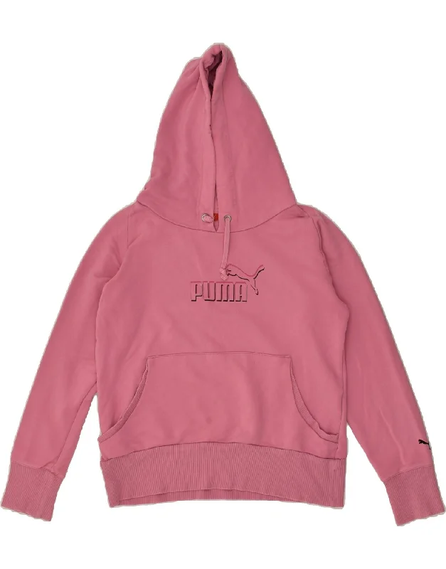 PUMA Womens Graphic Hoodie Jumper UK 18 XL Pink Cotton Hoodie with Hem Ribbing Snug Secure