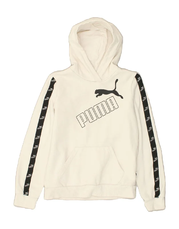 PUMA Womens Graphic Hoodie Jumper UK 6 XS Off White Cotton Hoodie with High Neck Warm Protective