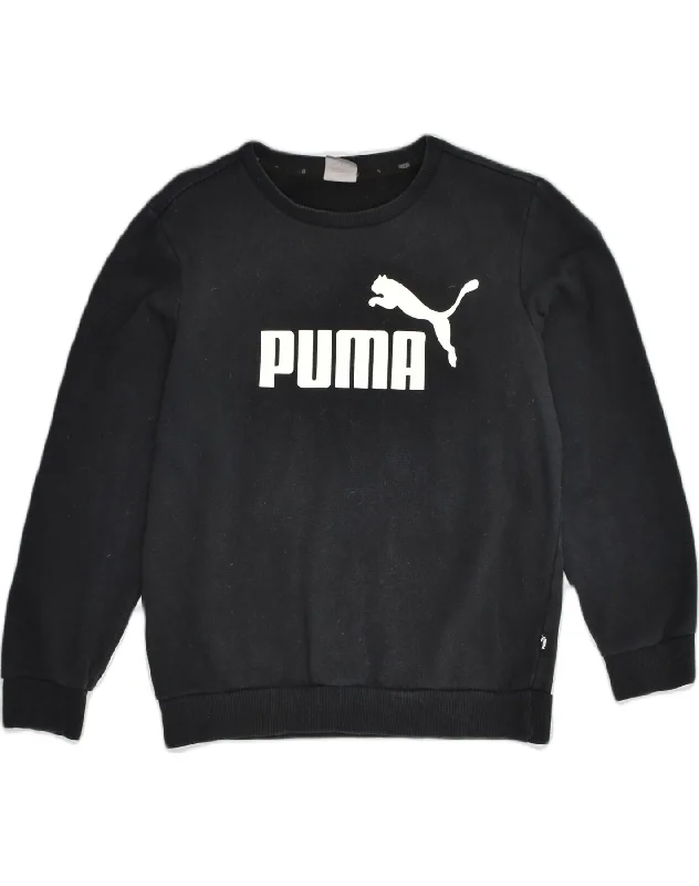 PUMA Womens Graphic Sweatshirt Jumper UK 10 Small Black Cotton Hoodie with Slim Fit Tailored Modern