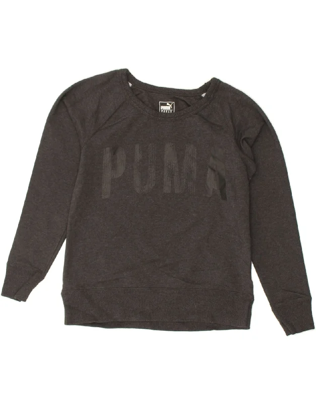 PUMA Womens Graphic Sweatshirt Jumper UK 12 Medium  Grey Cotton Hoodie with High Neck Warm Protective