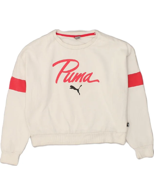 PUMA Womens Oversized Crop Sweatshirt Jumper UK 14 Medium White Oversized Hoodie Comfort Casual