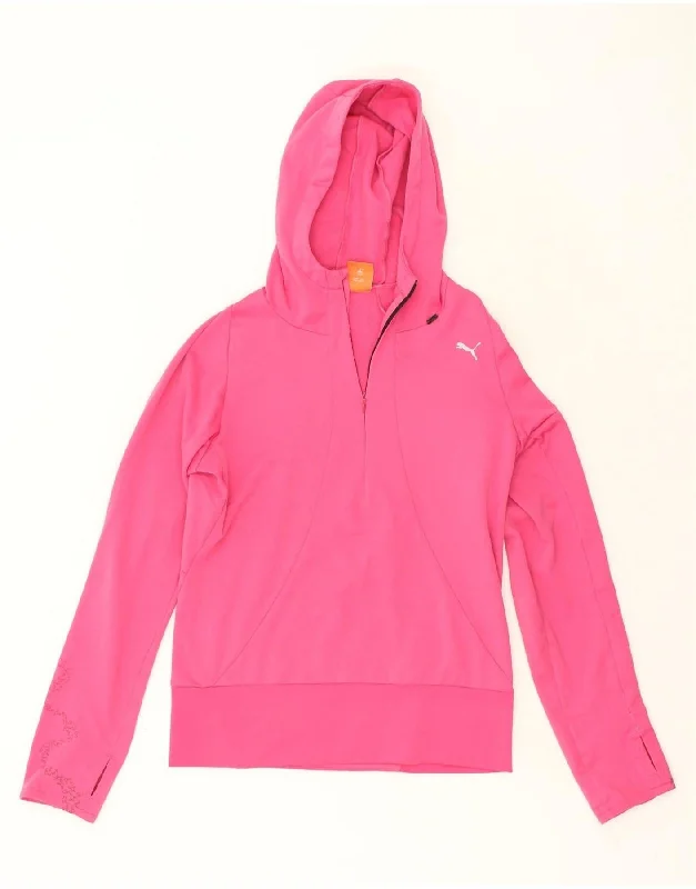 PUMA Womens Zip Neck Hoodie Jumper UK 8 Small Pink Polyester Hoodie with Button Classic Timeless