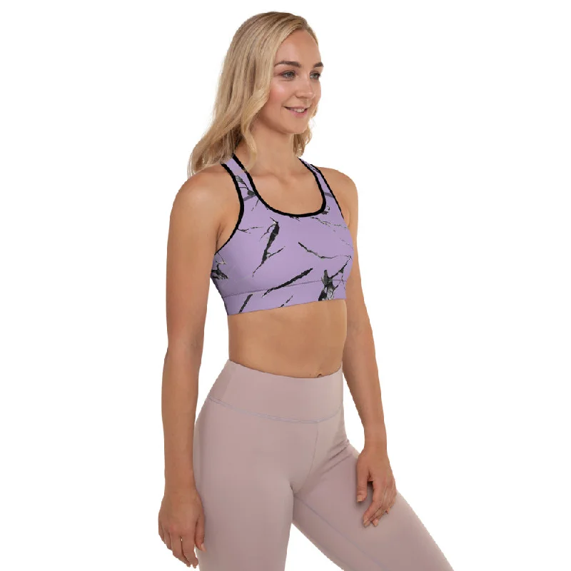 Purple Marble Abstract Sports Bra, Print Women's Premium Padded Bra- Made in USA/ EU Sleek Push-Up Bra