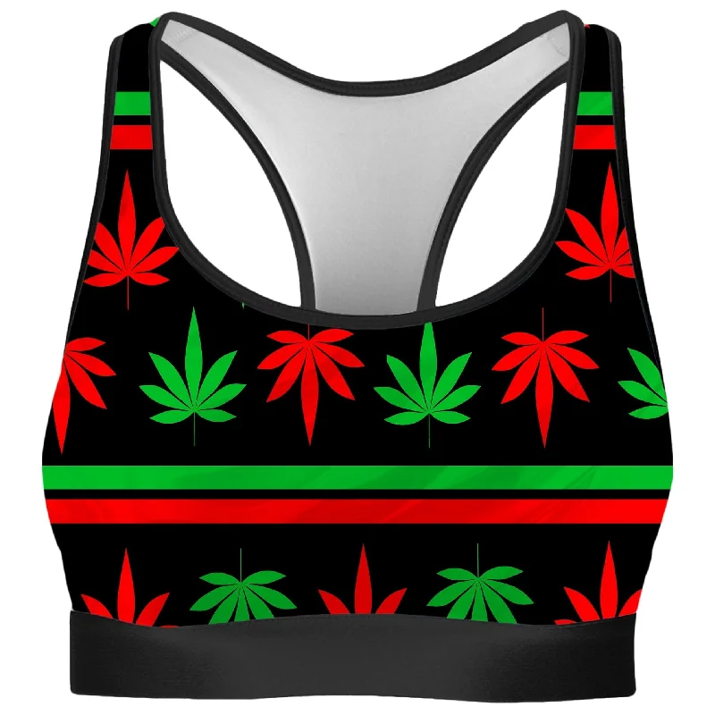 Red And Green Festive Bud Rave Bra Elegant Cotton Bra