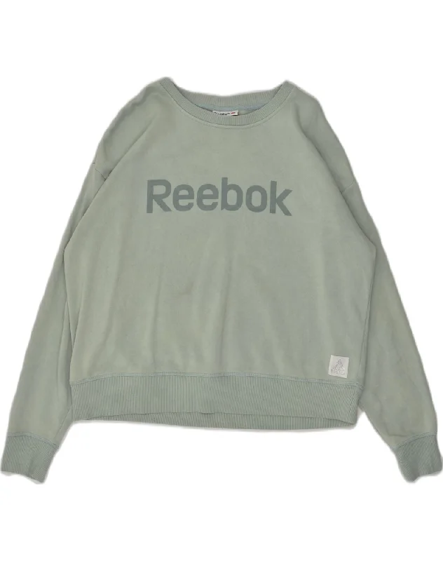 REEBOK Womens Graphic Sweatshirt Jumper UK 18 XL Green Hoodie with High-Low Hem Asymmetrical Trendy