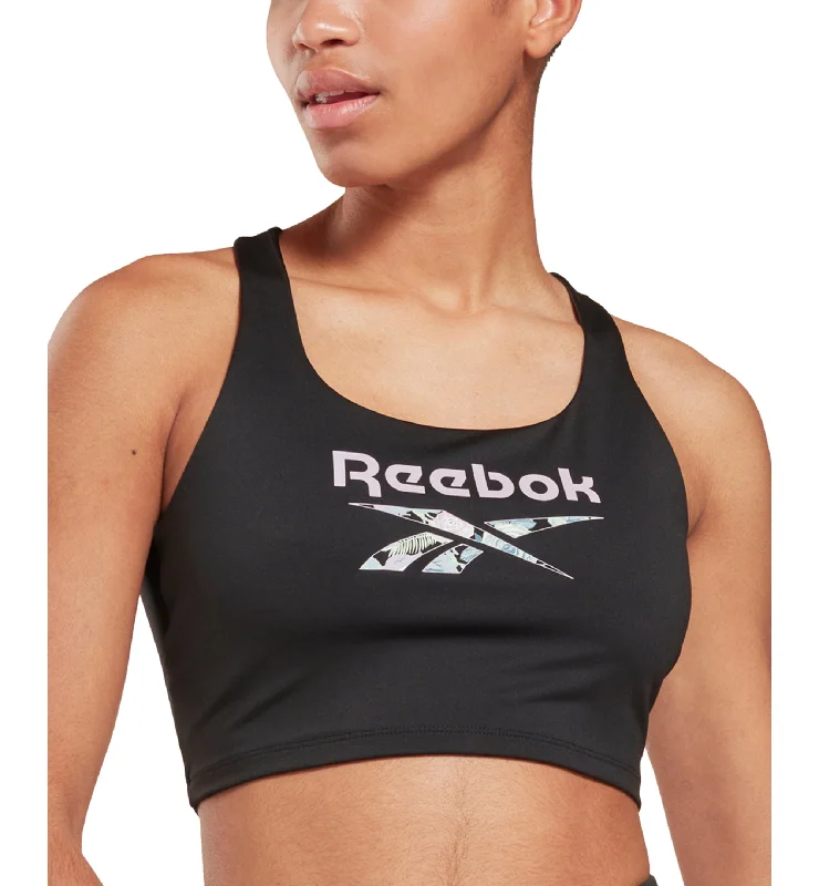 Reebok Womens Low Impact Floral Print Logo Sports Bra Full Support Bra