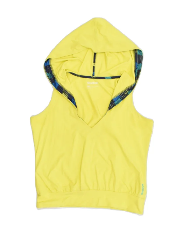 REEBOK Womens Sleeveless Hoodie Jumper UK 14 Medium Yellow Polyamide Hoodie with Snap Buttons Easy Quick