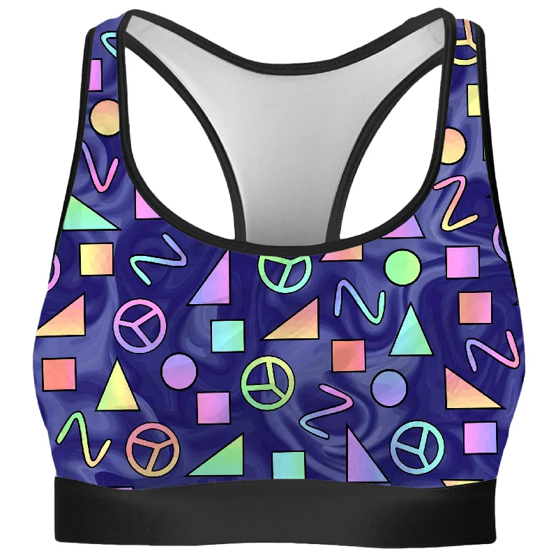 Retro Shapes Peace Symbols Blue Rave Bra Simple Wireless Bra